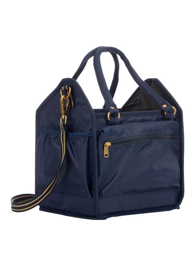 Equinavia Darby Small Collapsible Grooming Tote Bag for Horses, Dogs, Cats | Organizer with Shoulder Strap | 7" x 8.5" x 12" Interior - Navy/Gold - One Size - Image 1